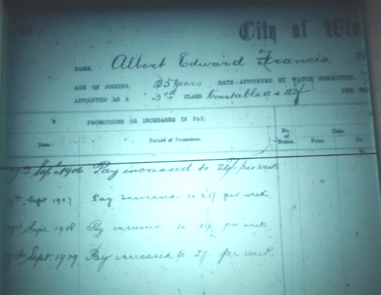 PC Albert Edwards’s police record in 1909